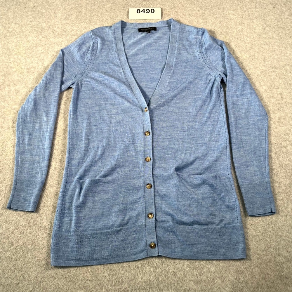Banana Republic Cardigan Sweater Womensβ Medium Blue Merino Wool Grandmacore